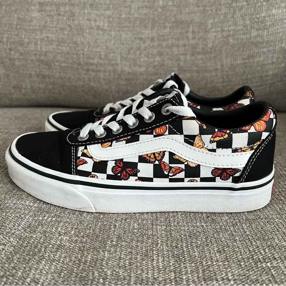 Rare Vans Old Skool Checkered Butterfly Sneakers Black Low Top Skate Shoes sz 6 - Picture 4 of 12